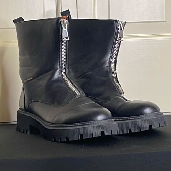 French Connection Size 10 Julie Black Zipper Combat Boots - Picture 2 of 7